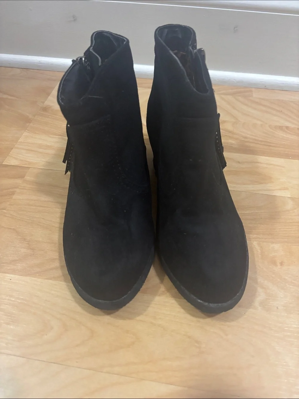 wonder nation Black Suede Tassel Ankle Boots for Kids